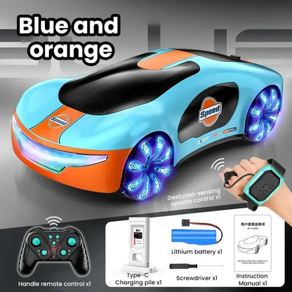 Remote Control Concept Cars in blue and orange with gestured-sensing remote control and colorful wheels.