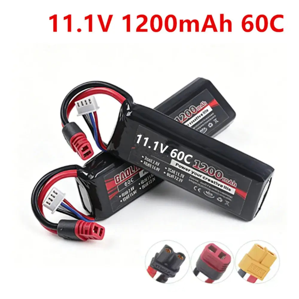 3S 11.1V RC LiPo Battery 1200mAh 60C for high-performance RC cars and FPV drones.