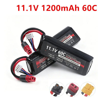 3S 11.1V RC LiPo Battery 1200mAh 60C for high-performance RC cars and FPV drones.