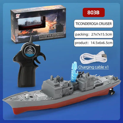 High-Speed Remote Control Ship Grey Simulation Warship with controller and charging cable