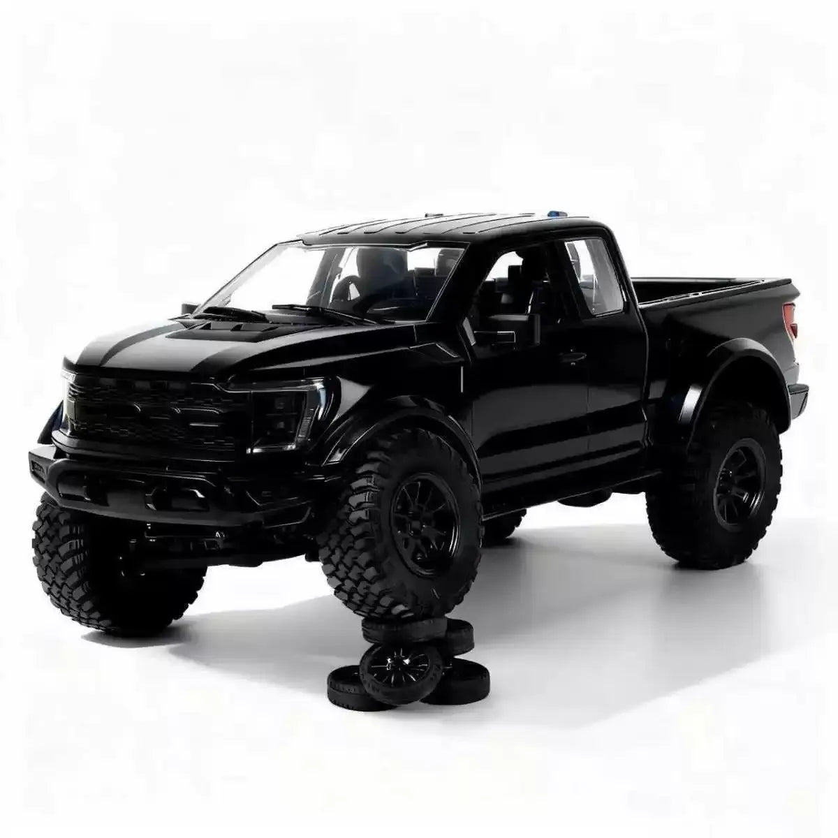 F-150 Raptor RC truck 1:12 scale black off-road pickup truck with large tires and detailed design.