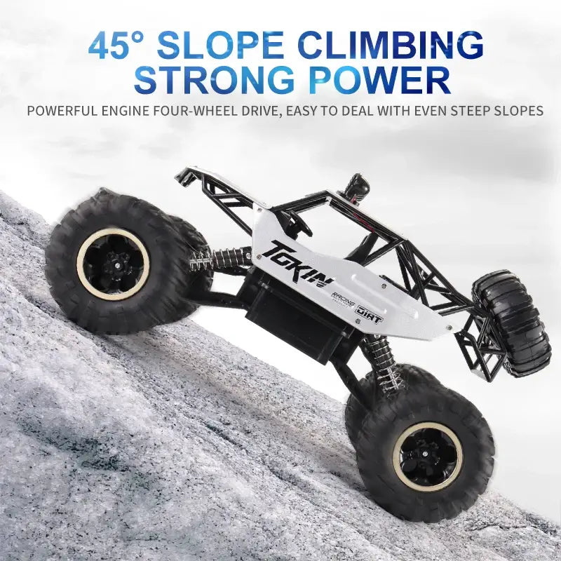 RC Car Remote Control Climbing Vehicle showcasing strong power on a steep slope with four-wheel drive capabilities.