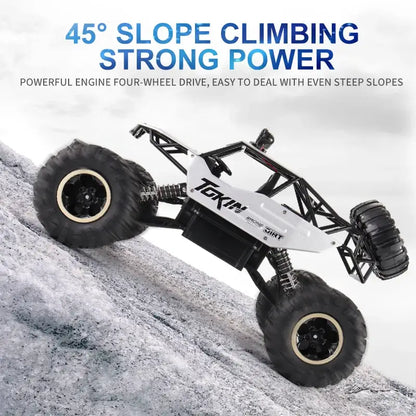 RC Car Remote Control Climbing Vehicle showcasing strong power on a steep slope with four-wheel drive capabilities.