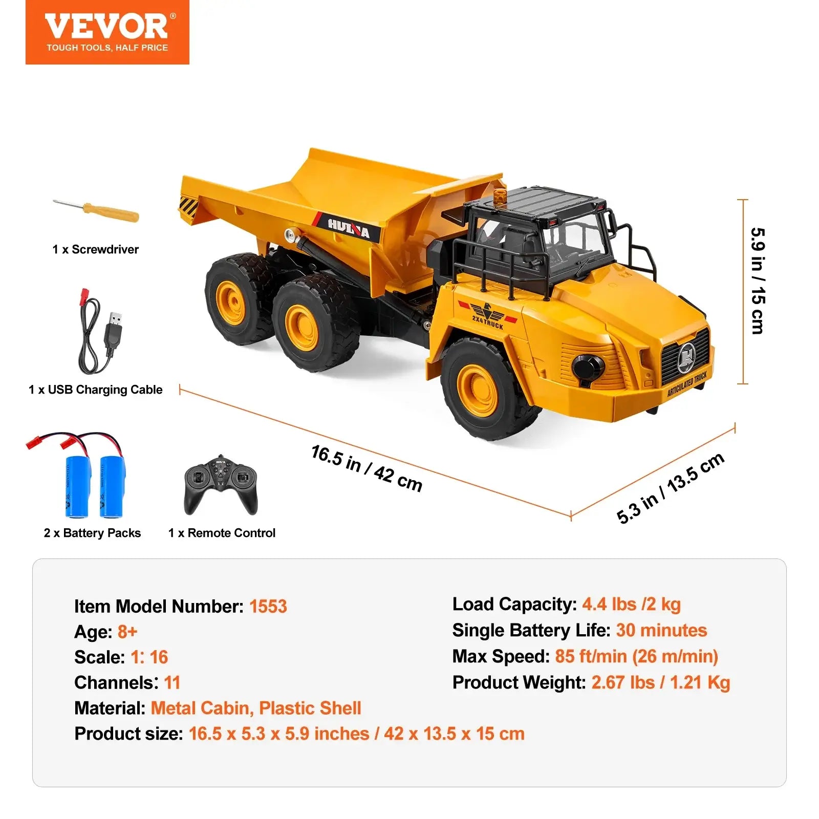 VEVOR RC Dump Truck Remote Control Car Children Toys Sportsman Specialty Products