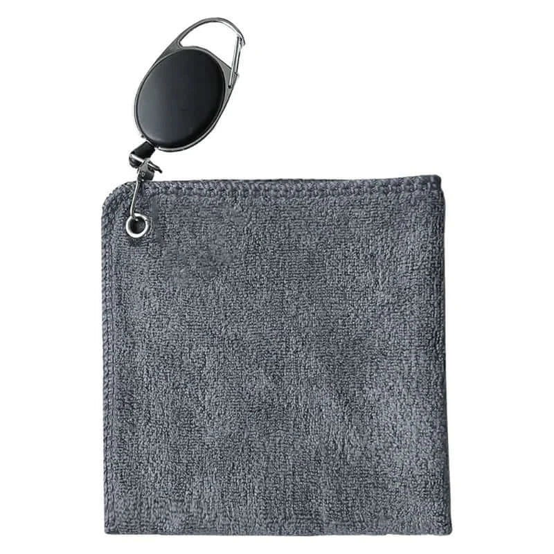 1Pc Golf Towel Microfibre Cleaning Cloth in grey with retractable clip for golfers.