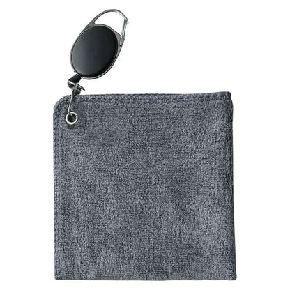 1Pc Golf Towel Microfibre Cleaning Cloth in grey with retractable clip for golfers.