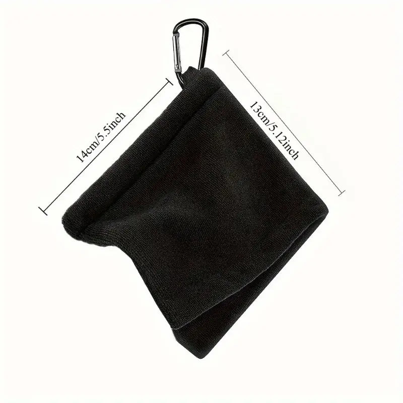1pc Golf Towel Golf Cleaning Towel shown with dimensions, featuring a hook for easy attachment.
