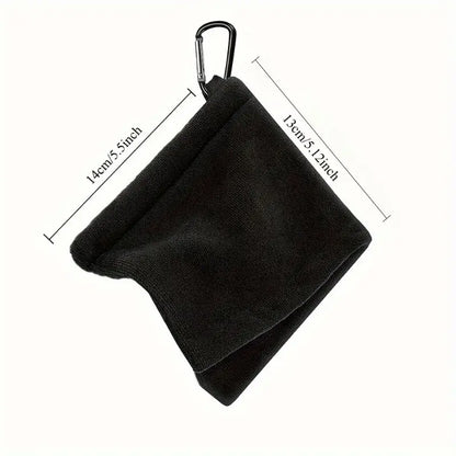1pc Golf Towel Golf Cleaning Towel shown with dimensions, featuring a hook for easy attachment.