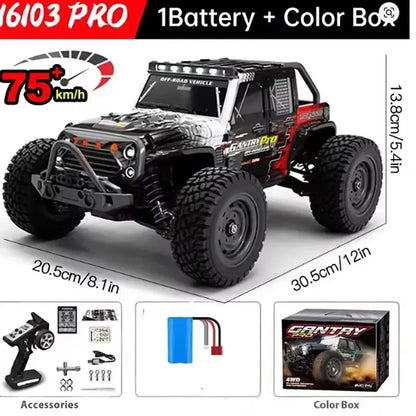 High Speed RC Car 4WD model with off-road design and 75KM/H speed, featuring a powerful motor and remote control.