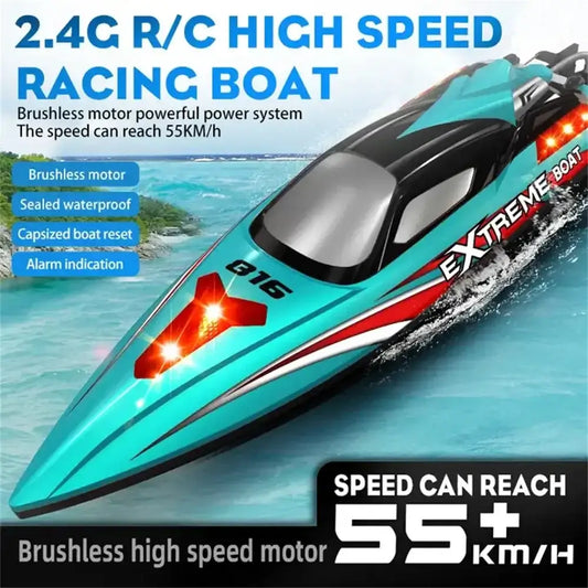 HXJRC HJ816 RTR 55km/h 2.4G Brushless RC Boat High-Speed LED Light Speedboat Waterproof Electric Racing Vehicles Models Toy Sportsman Specialty Products