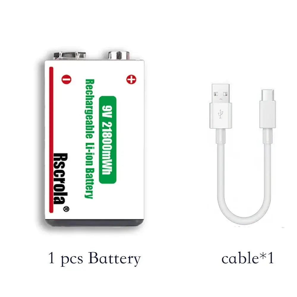 Rscrola 21800mWh 9V Lithium Rechargeable Battery with Type-C cable for various devices