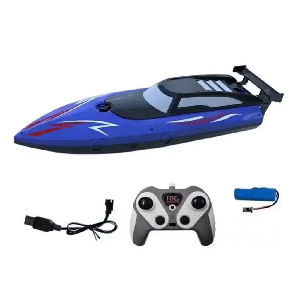 RC Boat With LED Lights, 2.4G RC Boat for kids, includes remote control and battery, perfect for pools and lakes.
