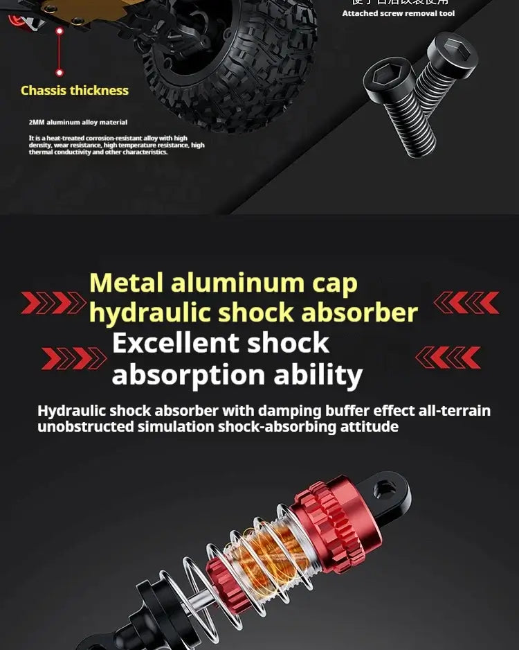 High-speed 4WD RC truck metal aluminum cap hydraulic shock absorber with excellent shock absorption ability.