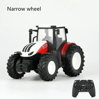 Remote Control Tractor with narrow wheels and controller for children, designed for outdoor fun and learning.