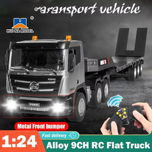 Huina RC Flat Truck Model 9Channels Alloy Engineer Vehicle with controller and metal front bumper in 1:24 scale.