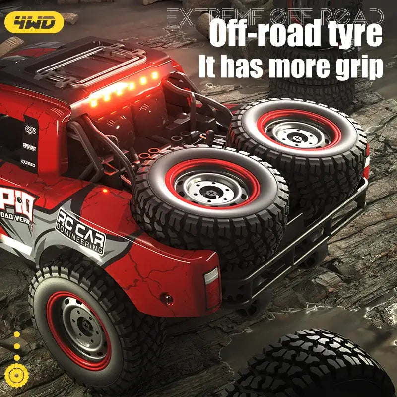 JJRC Q130 RC Car with off-road tyres showcasing enhanced grip for extreme off-road adventures.