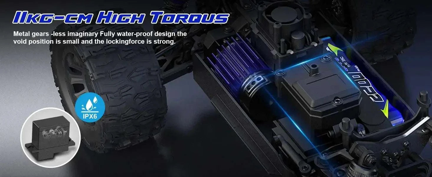 Lithium Battery RC Truck MT14R PT14R showcasing high torque motor and waterproof design for off-road performance.