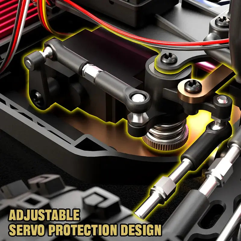 Close-up of adjustable servo protection design for RC Car 90KMH High Speed Brushless Four-Wheel Drive.