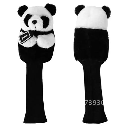 Cartoon Animal Golfing Club Cover plush panda design with number one, perfect for golf accessories.