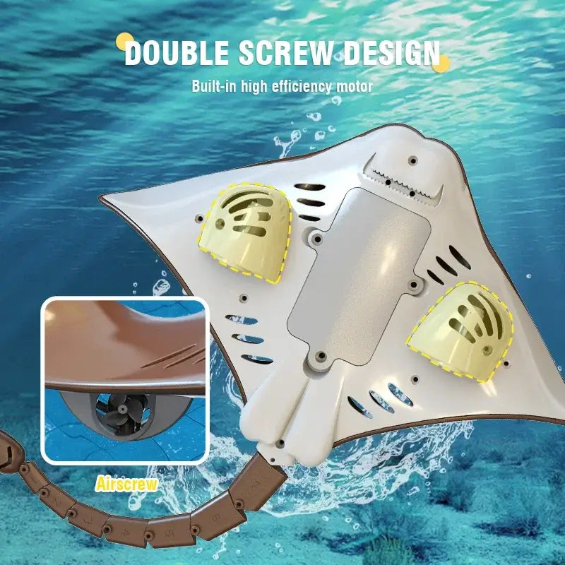 Rc Boat 2.4G Remote Control Manta Ray Robot Toy with double screw design and high efficiency motor.