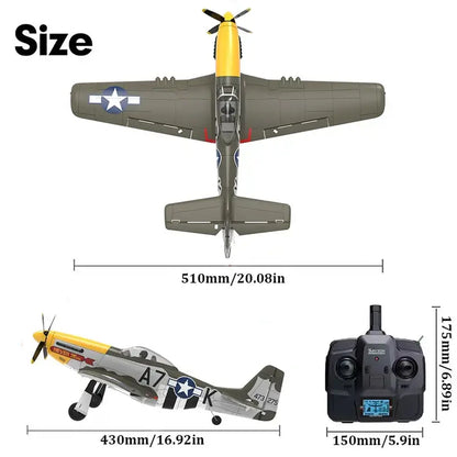 RC Airplane P51D Mustang RTF RC Plane 5CH 3D/6G Fixed-wingRC Airplane P51D Mustang RTF Experience authentic aerobatic flight with this 5-channel RC plane featuring dual flight modes—3D for aggressive maneuvers and 6G for stable, beginner-friendly control.