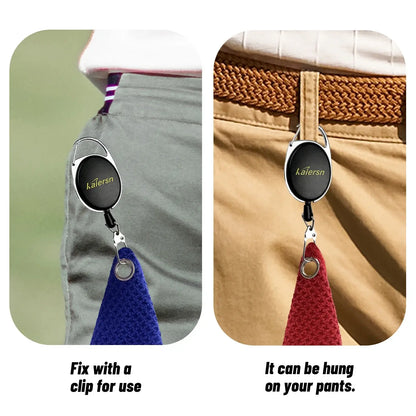 Kaiersn Park golf Towel with clip for easy attachment to pants for convenient use.