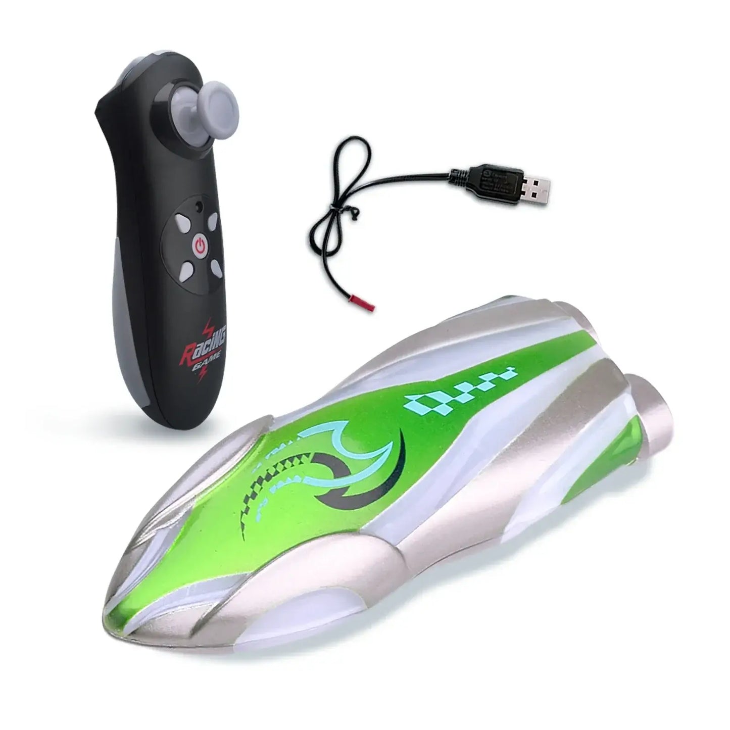 Mini Portable Electric Rc Boat and remote control with USB charger, perfect for high-speed water fun.