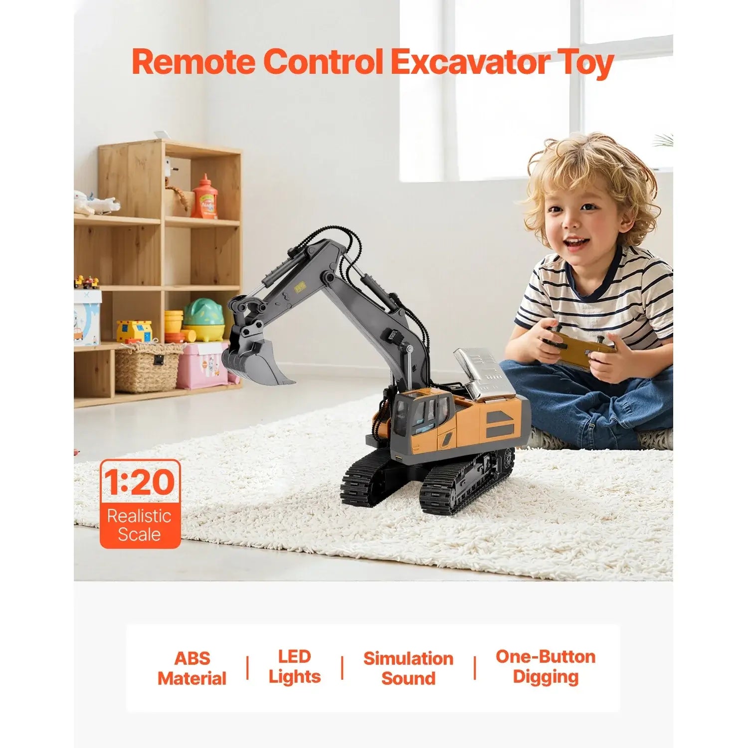 VEVOR 2.4G Rc Excavator 1:20 Scale with Lights & Sounds Construction Vehicle Sportsman Specialty Products