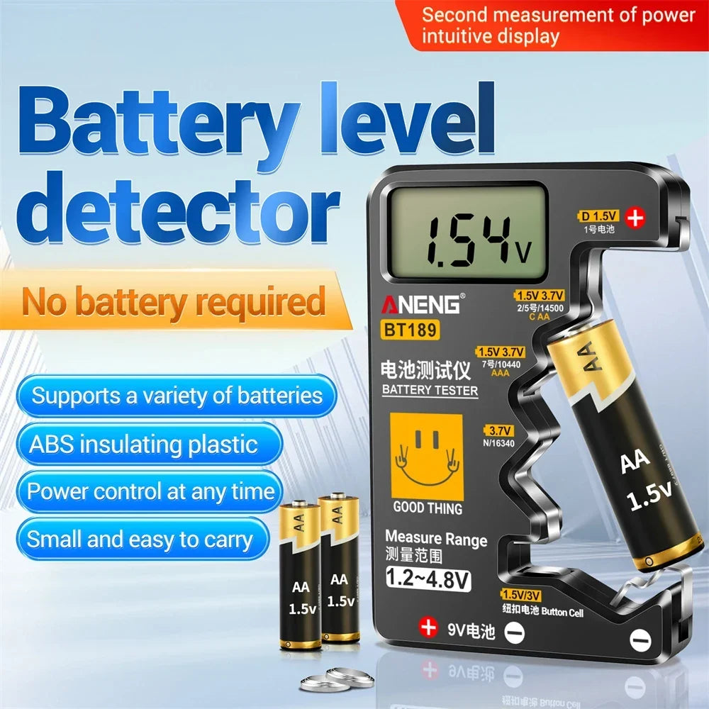 BT189 Digital Battery Tester LCD Display AA/AAA/9V/1.5V Button Cell Battery Capacity Check Detector Capacitance Diagnostic Tool