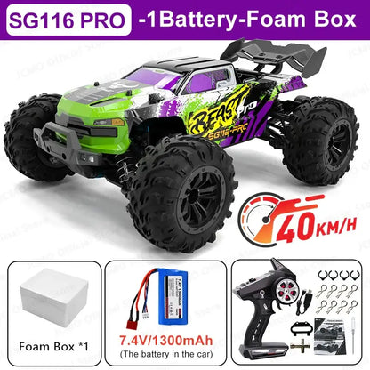 high speed remote control car 80KM/H SG116 PRO model with battery and foam box, ideal for racing enthusiasts.