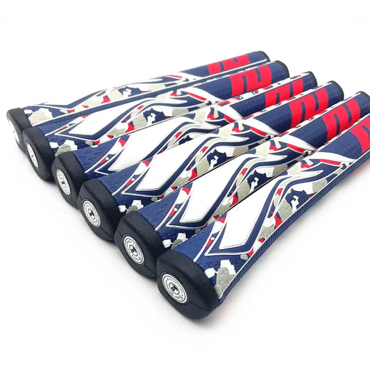 Golf Putter Grip Pistol 1.0/2.0 Camo Minimize Grip displayed in a row with a camouflaged design.