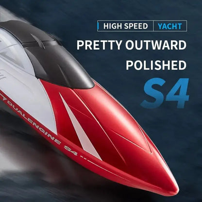 Waterproof remote control boat with double rudder motor in high-speed yacht style.