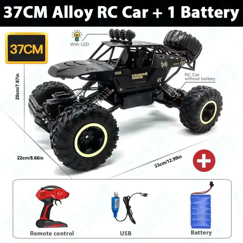 RC Car With Led Lights ZWN 1:12 1:16 4WD featuring remote control, USB, and battery.