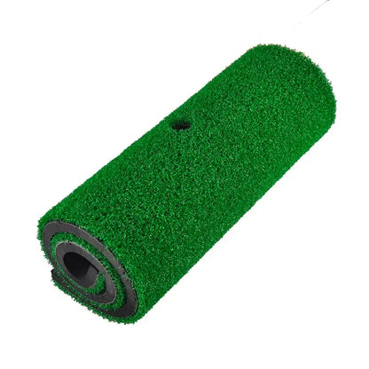 PGM DJD003 Golf Swing Mat Non Slip Artificial Turf Golf Strike Pad rolled up for easy storage.