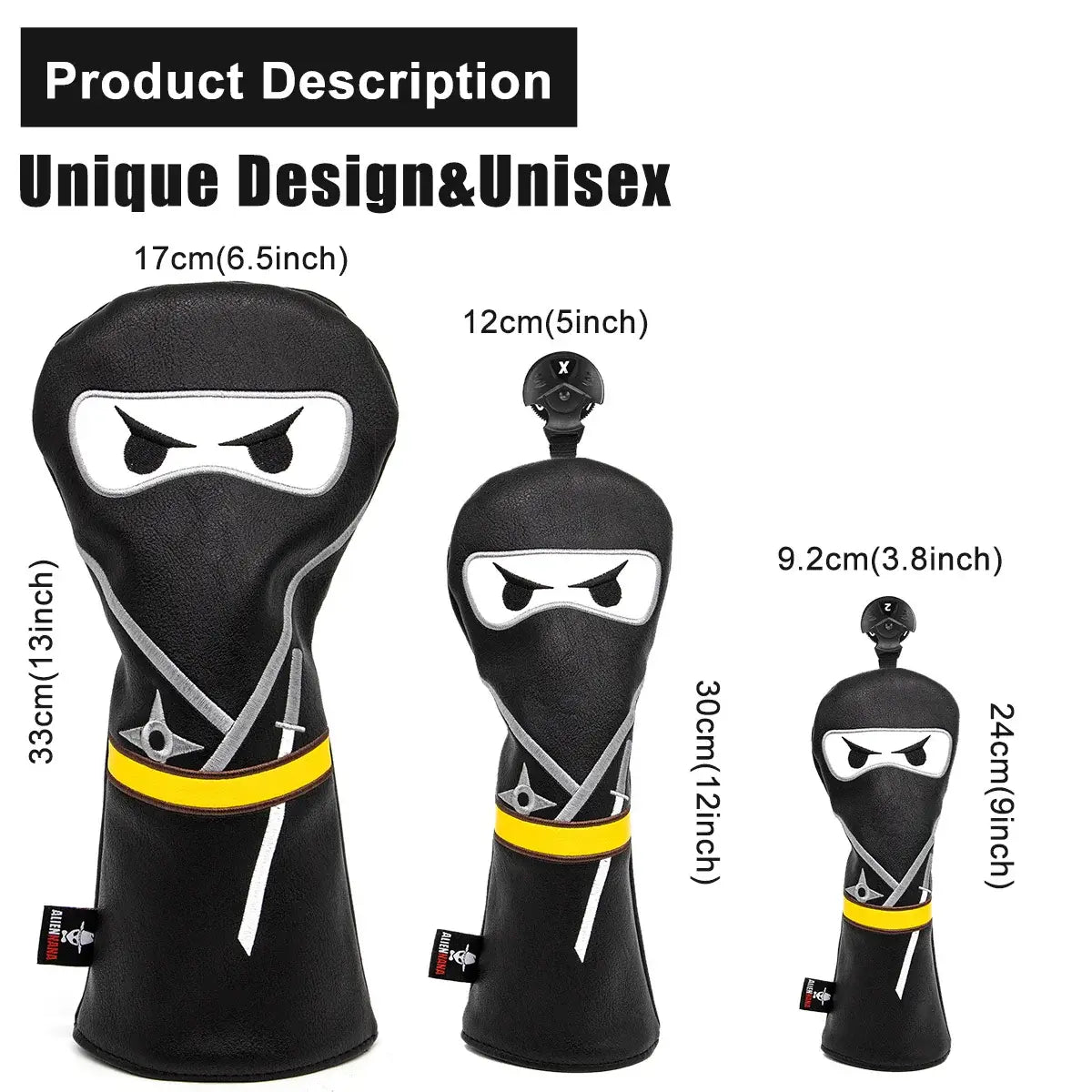 Aliennana Golf Club Headcover Set, Black Ninja Driver Head Cover Sportsman Specialty Products
