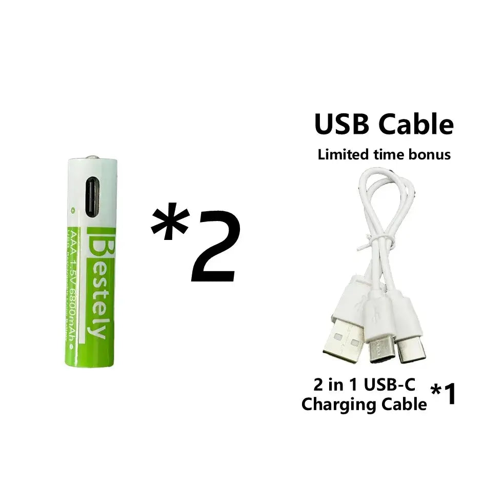 Rscrola AAA Rechargeable Battery 6800mAh with USB charging and 2000+ cycles for home energy use.