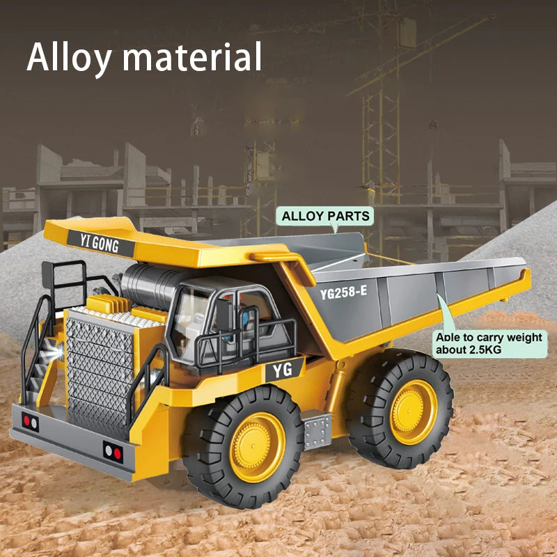 remote control excavator dump truck made of alloy material with realistic design and features for kids.
