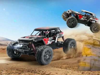 RC Car for Kids racing over sand dunes, showcasing high-speed action and rugged design.