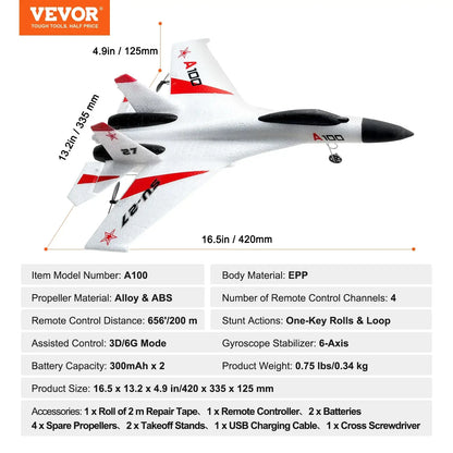 VEVOR SU27 RC Plane 2.4G  Remote Control Flying Model Glider Airplane