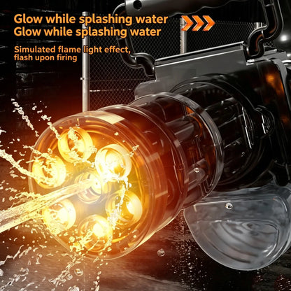 Electric water cannon for adults with simulated flame light effect and splashing water.