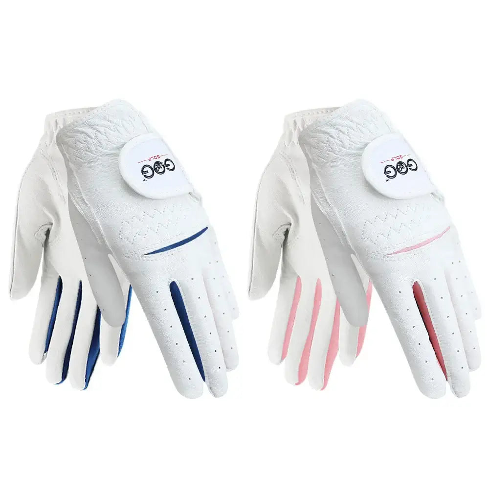 1 Pair Golf Gloves Kids Junior for young golfers, featuring blue and pink accents for left and right hands.