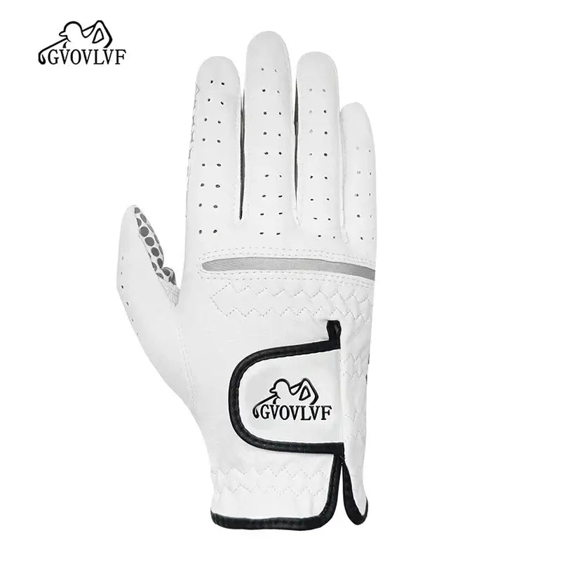 Golf Gloves Men's Leather White Breathable design with perforated detailing by GVOVLVF.