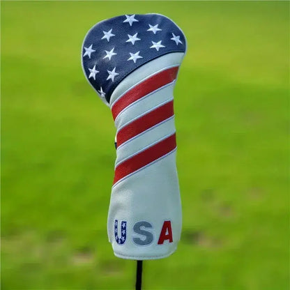Patriotic Golf Club Head Cover Set - Protect Your Clubs featuring vibrant American flag design.