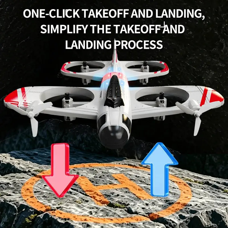 RC Airplane 2.4G Radio Remote Control with one-click takeoff and landing features.