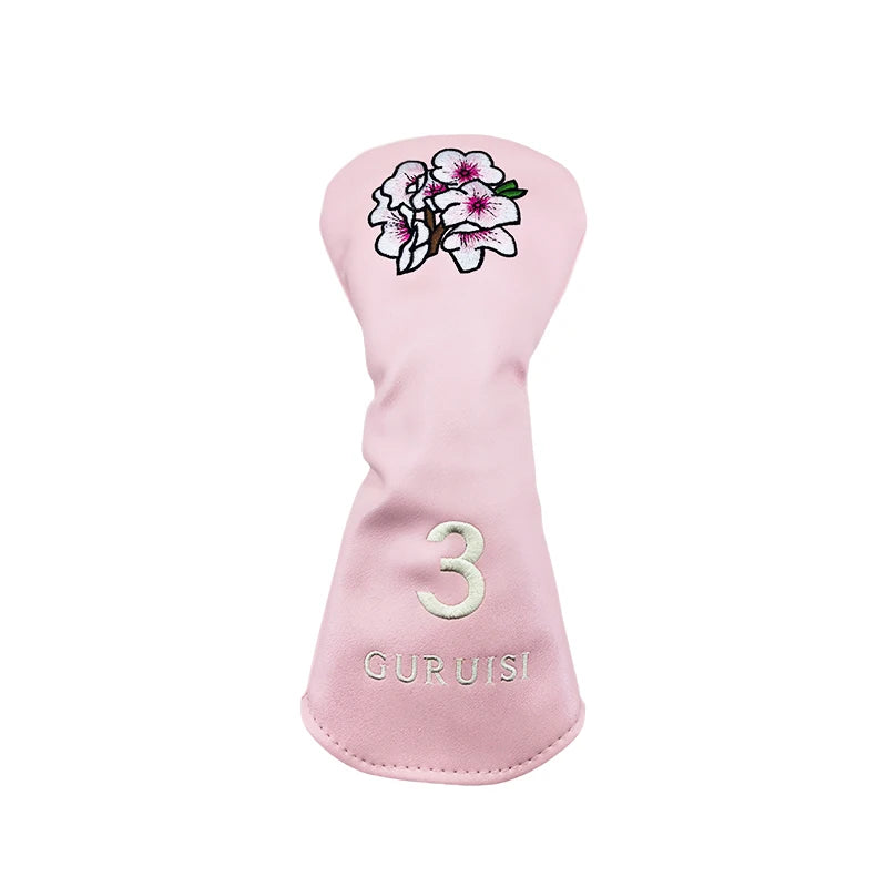 flower embroidery golf club head covers pink driver cover with delicate floral design and number 3 embroidery