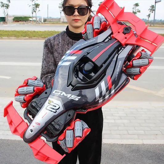 Y2 RC Car Drift Car with Light held by a person outdoors, showcasing its sleek design and vibrant colors.