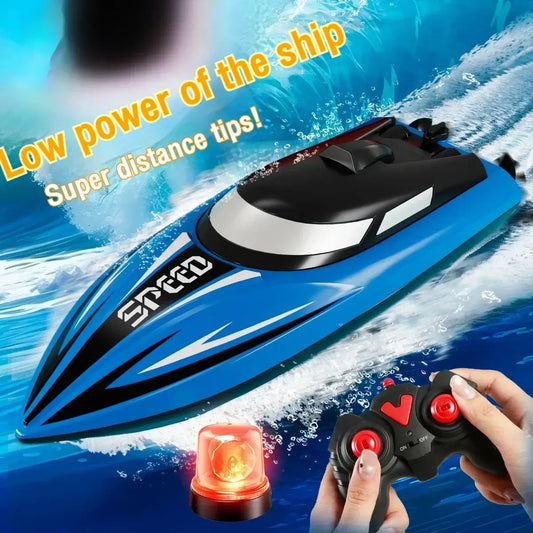 RC Speedboat Children's Toys in action with remote control, showcasing sleek design and powerful performance on water.
