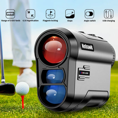 golf laser rangefinder with slope compensation features USB charging and magnification for accurate distance measurements