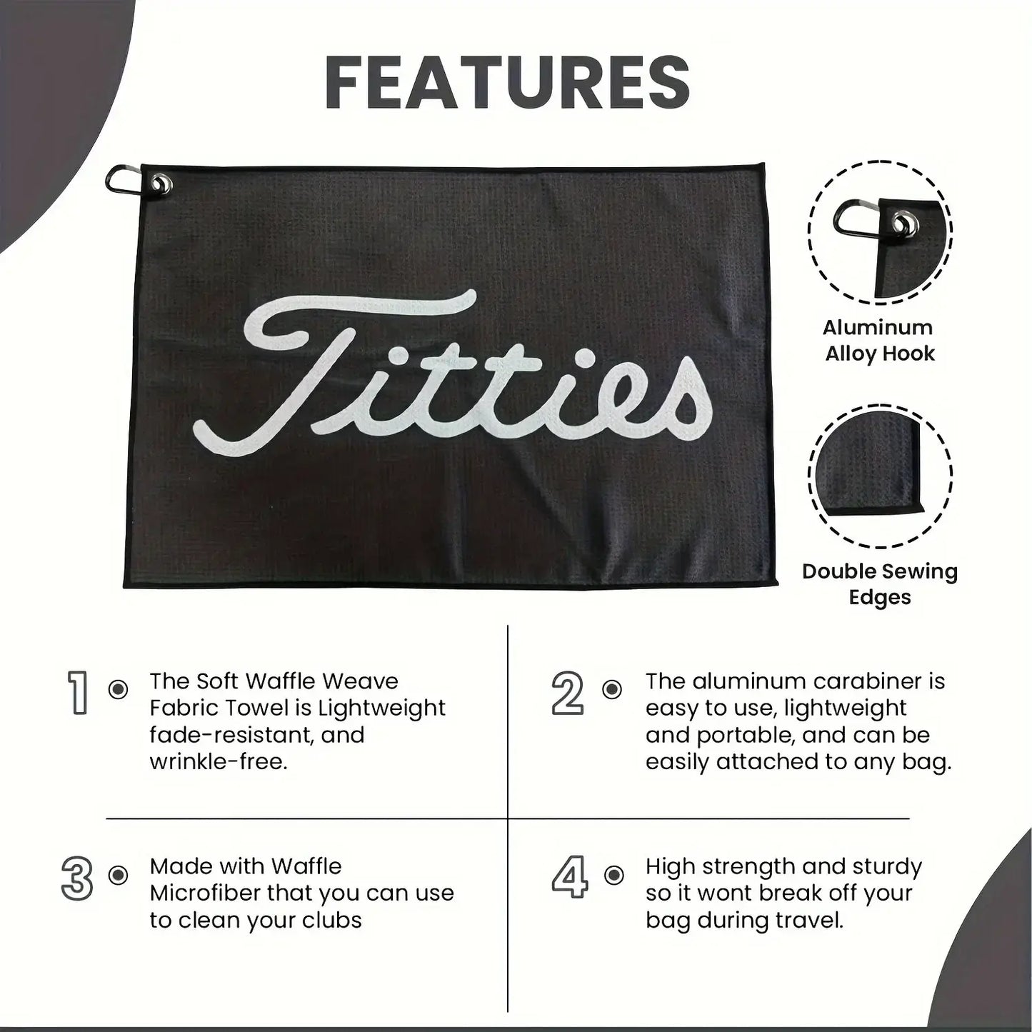 Funny Microfiber Premium Golf TowelSPECIFICATIONSBrand Name: NONEChoice: yesHigh-concerned chemical: NoneOrigin: Mainland China