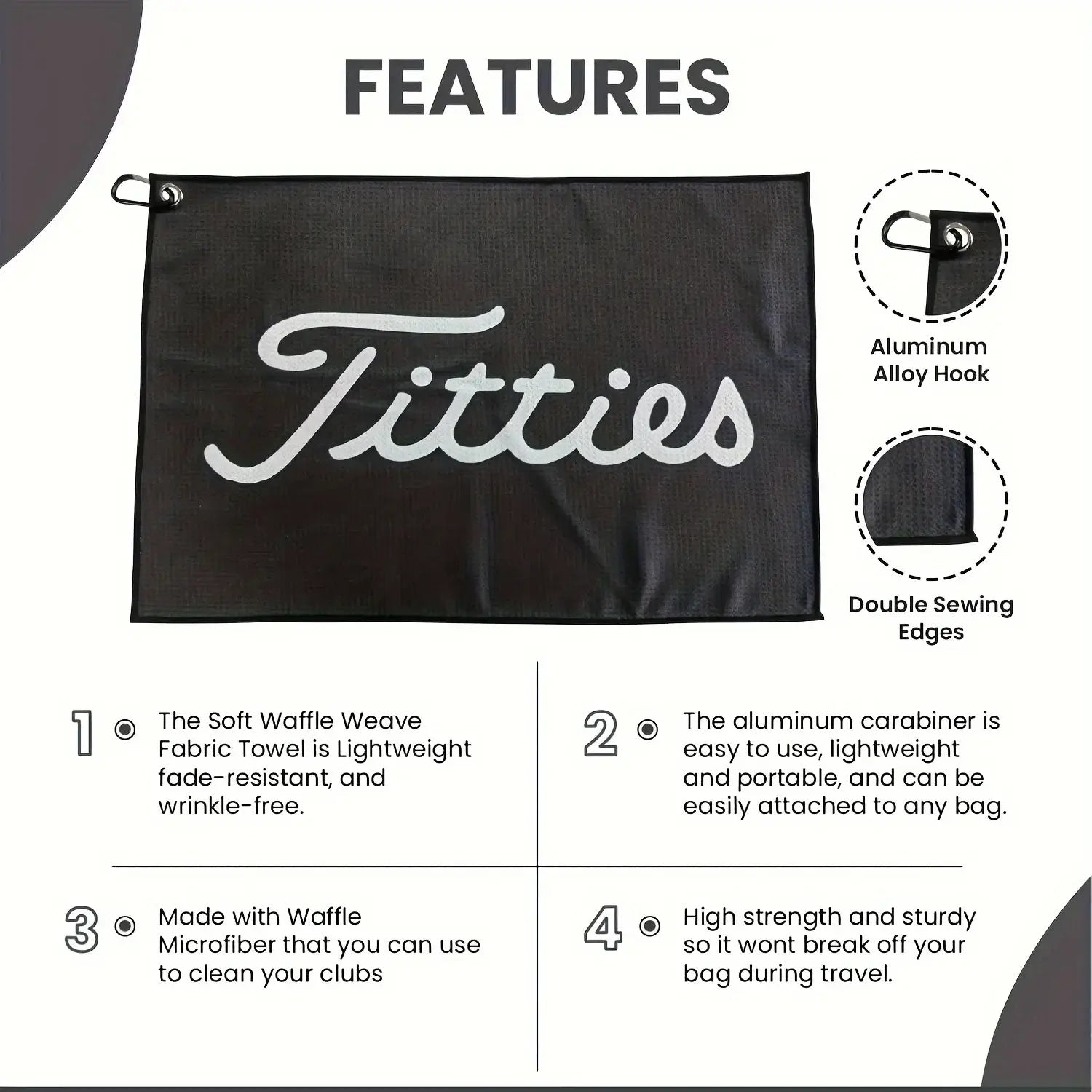 Funny Microfiber Premium Golf TowelSPECIFICATIONSBrand Name: NONEChoice: yesHigh-concerned chemical: NoneOrigin: Mainland China